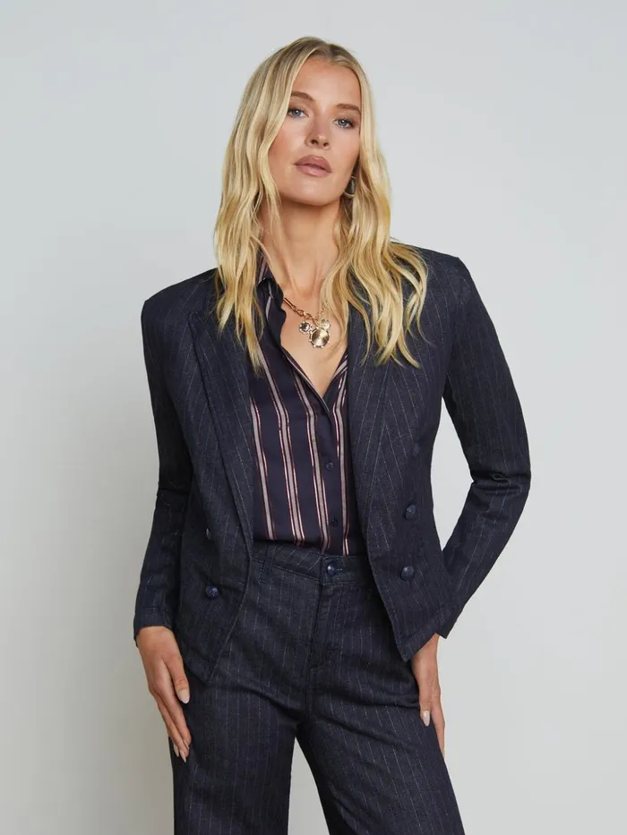 Women Wayne OpenFront Blazer Indigoblue Glitter Stripe L039Agence Matching Sets