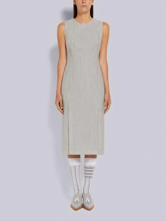 Women Wool Seersucker 4vent Sleeveless Below The Knee Pencil Dress Medium Grey Thom Browne Dresses Women Wool Seersucker 4vent Sleeveless Below The Knee Pencil Dress Medium Grey Thom Browne Dresses