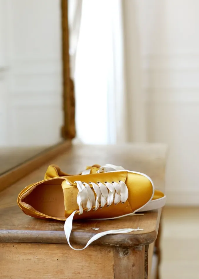 Womens Jack Sneakers Yellow Satin Szane Sneakers