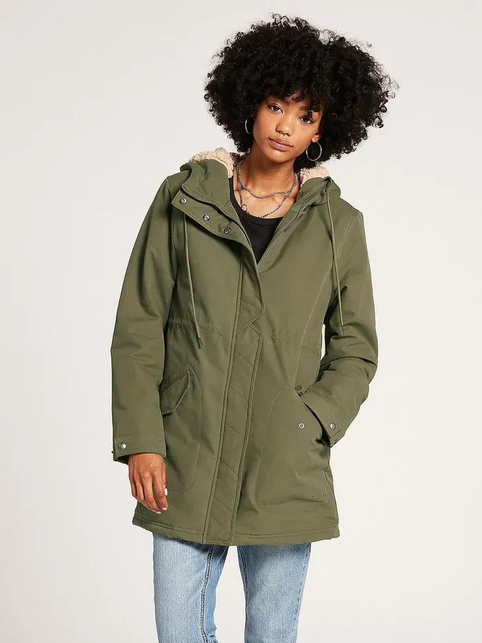 Womens Less Is More 5K Parka Jacket 8211 Army Green Combo Volcom Jackets