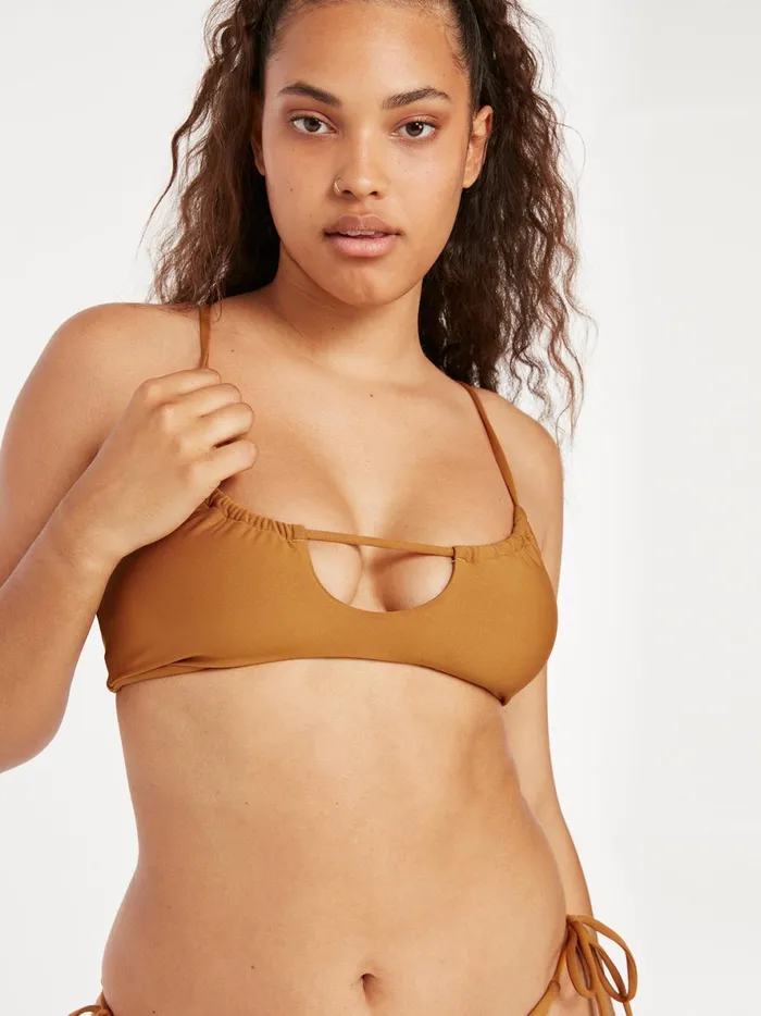Womens Simply Seamless Scoop Bikini Top 8211 Bronze Volcom EcoTrue Swim