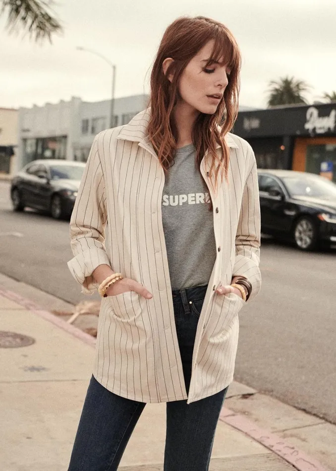 Womens Will Jacket Blue Stripes Ecru Szane Jackets and Coats